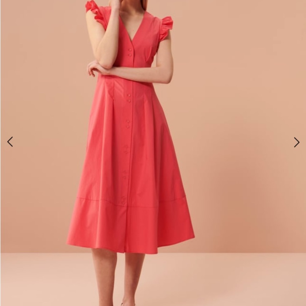 Tara Jarmon Pink Ribes Dress in poplin. Midi length.‎ Size 10/42